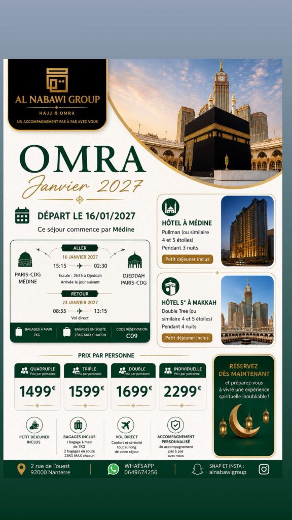 flyer omra 16 janvier au 23 janvier 2027